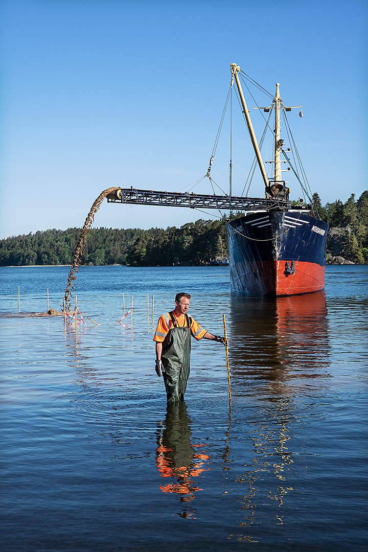 Anläggningsarbeten badstrand Slagsta Botkyrka Peab anläggning Fotograf Peter Steen