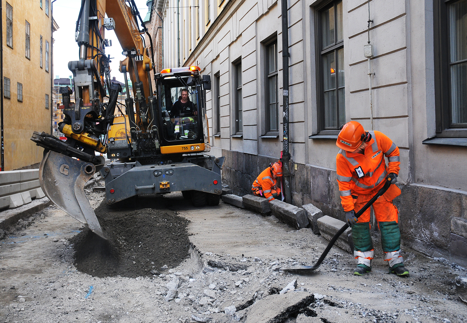 Gatuarbete Stockholm city, Peab Anläggning Fotograf Peter Steen